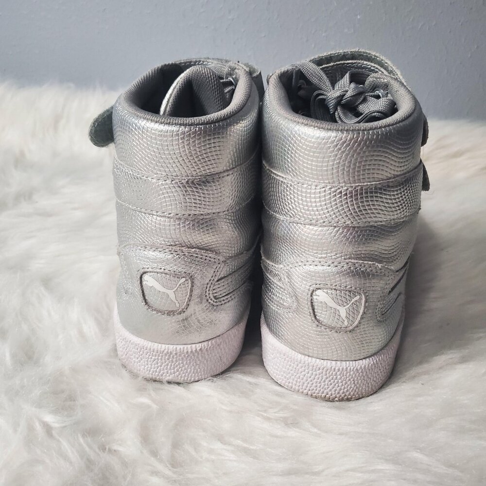 PUMA Sky II High Holographic Jr Youth Girls Shoes Silver Leather Sneaker - Picture 4 of 9